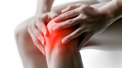 Focused pain area on knee indicating joint discomfort, possible conditions, and the need for medical diagnosis.
