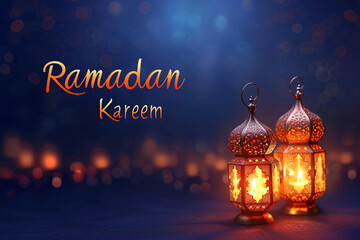 Elegant Ramadan Kareem greeting with decorative lanterns and calligraphy