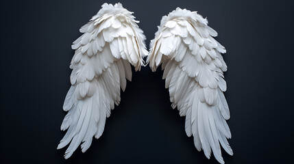Angel wings isolated on the black background copy space, generative ai