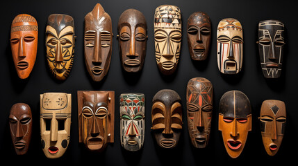 Collection of African masks with intricate designs, representing various tribal cultures