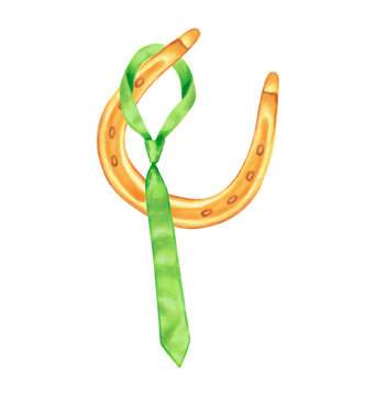 green tie tied on gold horseshoe clip art preview