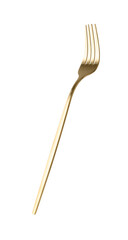 One shiny golden fork isolated on white