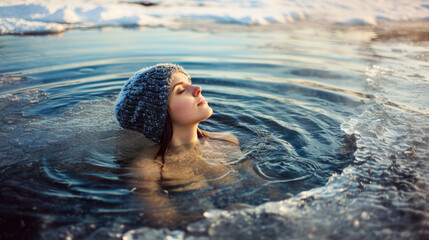 Woman in Water with Hat On
