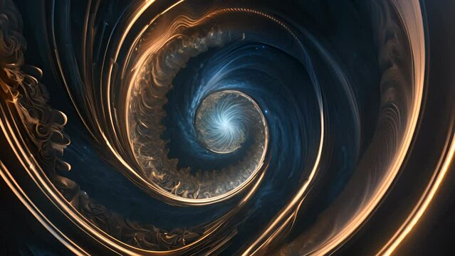 A golden spiral of light creates a scene reminiscent of the infinite cosmos.
