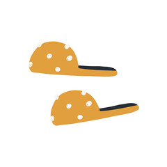Hand drawn house slippers, cartoon flat vector illustration isolated on white background. Cute and fluffy slippers. Homewear element.