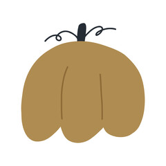 Hand drawn autumn pumpkin, carton flat vector illustration isolated on white background. Cute vegetable drawing. Harvesting concept.