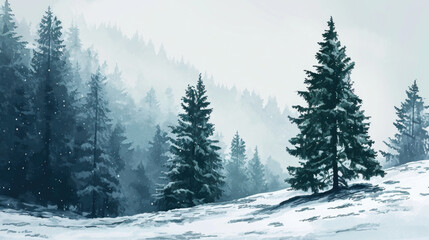 Snowy Forest with Pine Trees