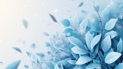 Blue Leaves with Snowflakes Background