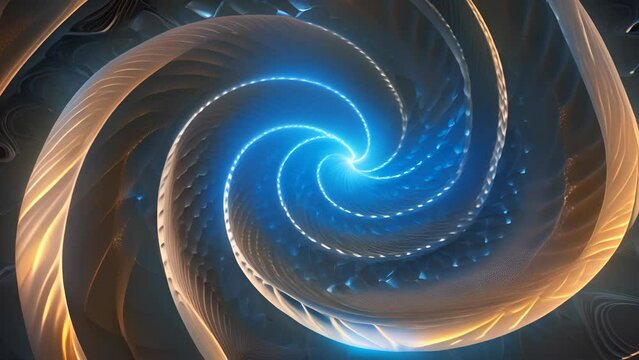 A golden spiral of light creates a scene reminiscent of the infinite cosmos.
