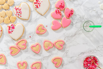 Heart-shaped sugar cookies with royal icing