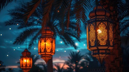 Celestial Oasis Glow Ramadan Lantern in Ethereal Desert Night