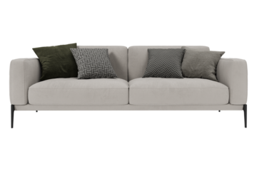 Modern and luxury sofa with pillows isolated on white background. Furniture Collection. 