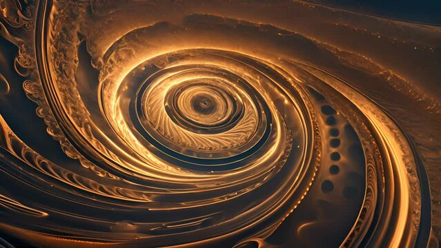 A golden spiral of light creates a scene reminiscent of the infinite cosmos.

