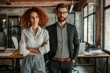 Obraz premium Happy Employee in Vibrant Workspace: Blissful Workplace Atmosphere