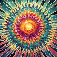 Colorful psychedelic sun, vintage style, hippie