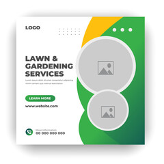 Agriculture farming service cover and  social media post lawn gardening colorful bundle template