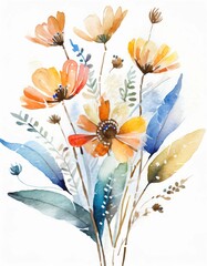 Flowers, Water color painted, soft colors, Vintage, Retro