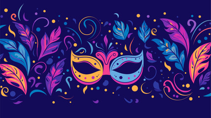 Festive confetti-filled vector scene inspired by Mardi Gras  incorporating carnival masks  lively patterns  and vibrant colors in a visually engaging and meaningful representation of the carnival