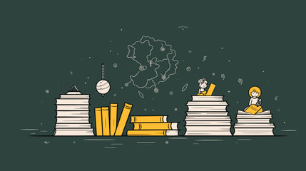 Vector art capturing the joy of learning  featuring happy students  open books  and a chalkboard  creating a visually uplifting and educational composition. simple minimalist illustration creative - obrazy, fototapety, plakaty