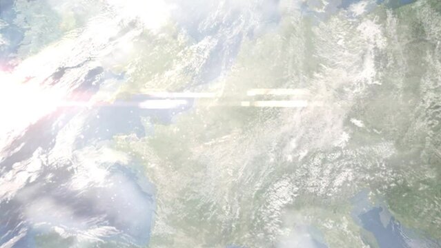 Zoom in from space and focus on Soissons, France. 3D Animation. Background for travel intro. Elements of this image furnished by NASA	