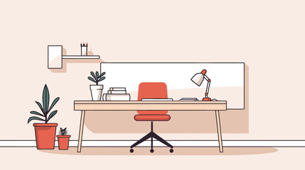 Minimalist office vector art with essential elements like desks  chairs  and computers  emphasizing simplicity and functionality in a neutral color palette. simple minimalist illustration creative