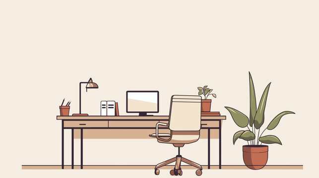 Minimalist office vector art with essential elements like desks  chairs  and computers  emphasizing simplicity and functionality in a neutral color palette. simple minimalist illustration creative