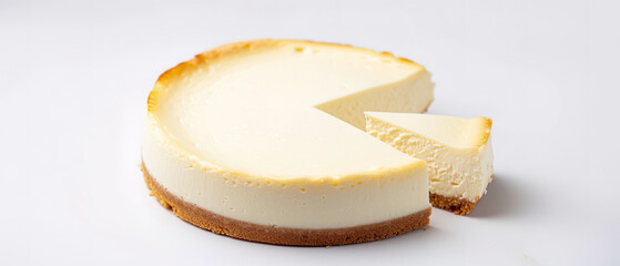 cheese cake on empty plain background, front View, with empty copy space 