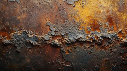 Close-up of a rusty metal surface with oil stains, highlighting the contrast in textures under soft lighting