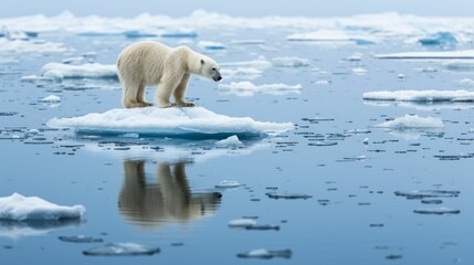 Solitary Polar Bear on Diminishing Ice Floe Amid Open Waters, Symbolizing Climate Impact
