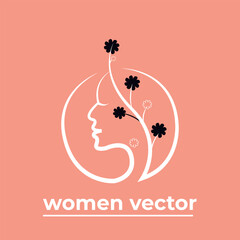 Vector logo for beauty salon with beautiful woman silhouette.