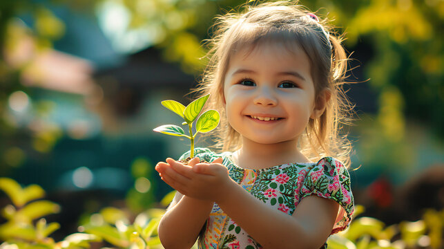 Childhood in Bloom, A Young Girl Holding a Flower, Capturing the Innocence of Childhood and the Simple Beauty of Nature