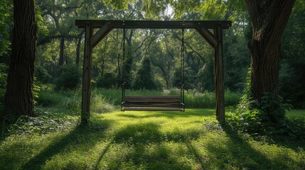 A green meadow with swings