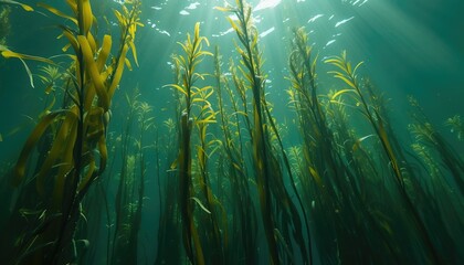 Fototapeta na wymiar A kelp forest with tall stalks reaching the water surface