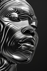 head featuring a data pattern, in the style of liquid metal