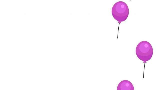 Flying up pink balloons on right side. Animation of seamless loop.