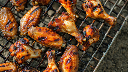 Close-up of Chicken Wings on Grill