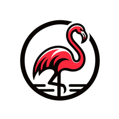 Flamingo Bird Elegance, Pink Tropical Feathered Icon in a Clean Black and Red Emblem