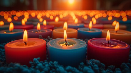 Obraz na płótnie Canvas Glowing Candles in a Blanket: A Cozy and Festive Display for the Winter Solstice Generative AI