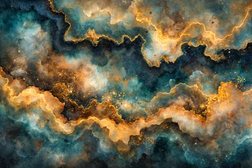 Foto op Aluminium Abstract cosmic background, a vibrant depiction of the galaxy with nebulae and starry skies, inspiring awe and curiosity © Rabbi