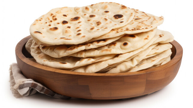 Wooden Bowl Filled with Flatbreads on Table