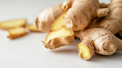 "Vibrant Ginger Roots Isolated on White Background, Ready for Your Copy Space Text"