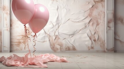 Enchanting Symphony: A Whirlwind of Playful Pink Balloons Dancing Through the Sky. Generative AI.