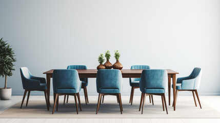 Blue Chairs and Potted Plant in Dining Room