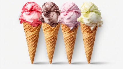 Row of Ice Cream Cones on White Surface