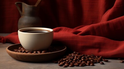 Roasted Reverie: A Harmonious Encounter of Aromatic Beans and A Whimsical Cup of Coffee. Generative AI.