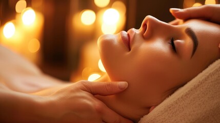 Obraz na płótnie Canvas Woman enjoying anti aging facial massage