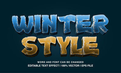 Winter style editable text effect template, 3d bold cartoon text style