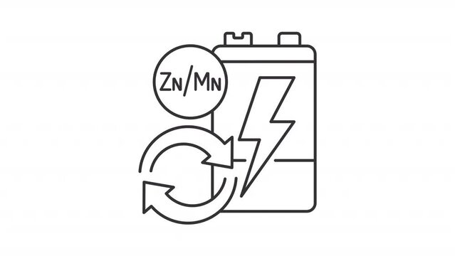 Animated battery reprocessing icon. Rechargeable lithium line animation. Accumulator sustainability. Black illustration on white background. HD video with alpha channel. Motion graphic