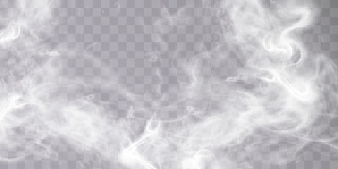 Fog or smoke isolated on transparent background with special overlay effect. White vector smoke, cloudiness, fog or smog background. special overlay effect Vector - obrazy, fototapety, plakaty