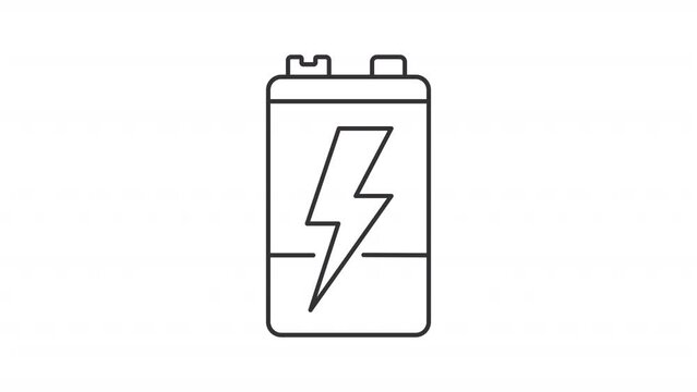 Animated chargeable cell icon. Battery sustainability line animation. Accumulator recycling. Lithium ion reusing. Black illustration on white background. HD video with alpha channel. Motion graphic